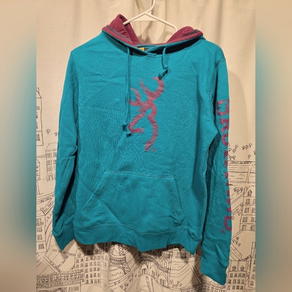 Browning Tops - NWOT Women's Browning Deer Stag Teal And Purple Sweatshirt Hoodie Size Medium